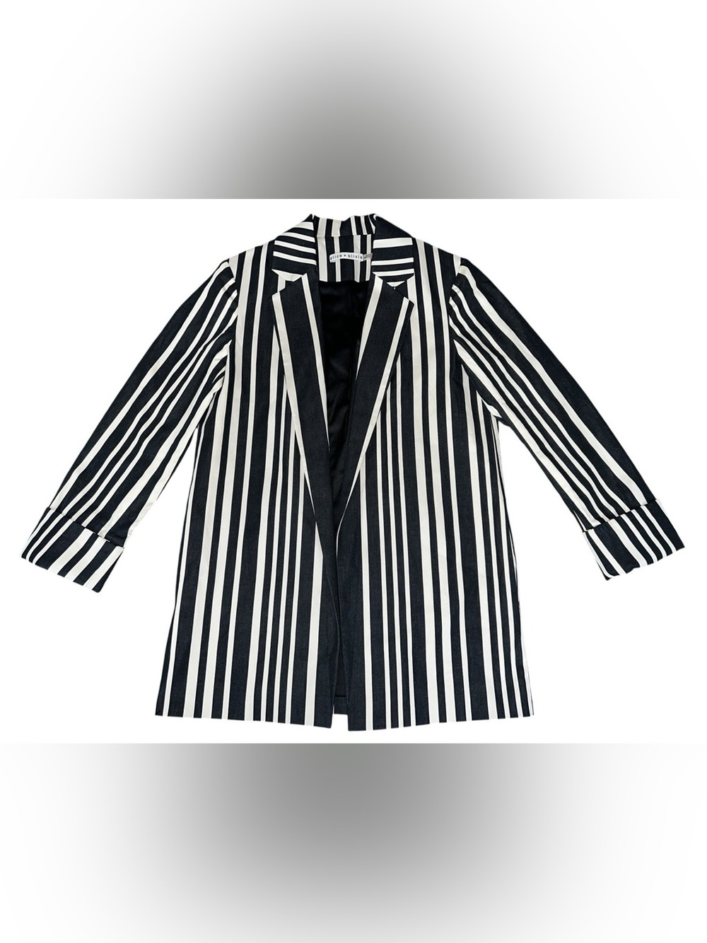 Alice + Olivia Neta Striped Oversized Open-Front Blazer Black & Ivory Sz XS